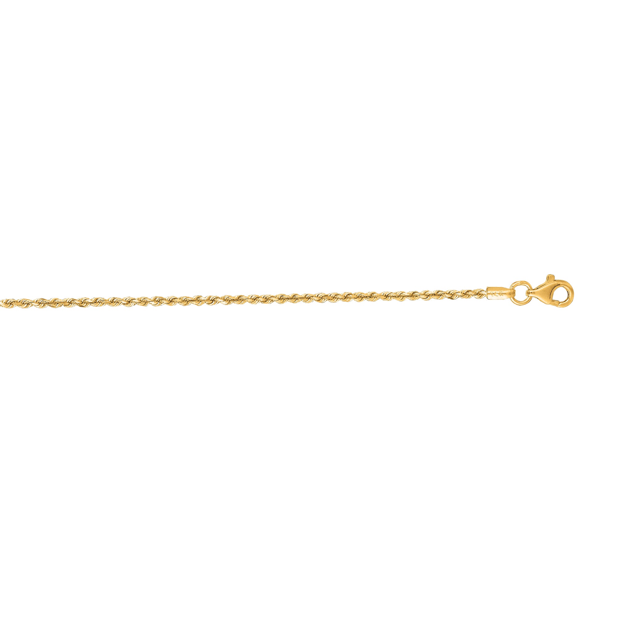 10K Yellow Gold 1.6mm Solid Diamond Cut Royal Rope 30" Chain with Lobster Lock