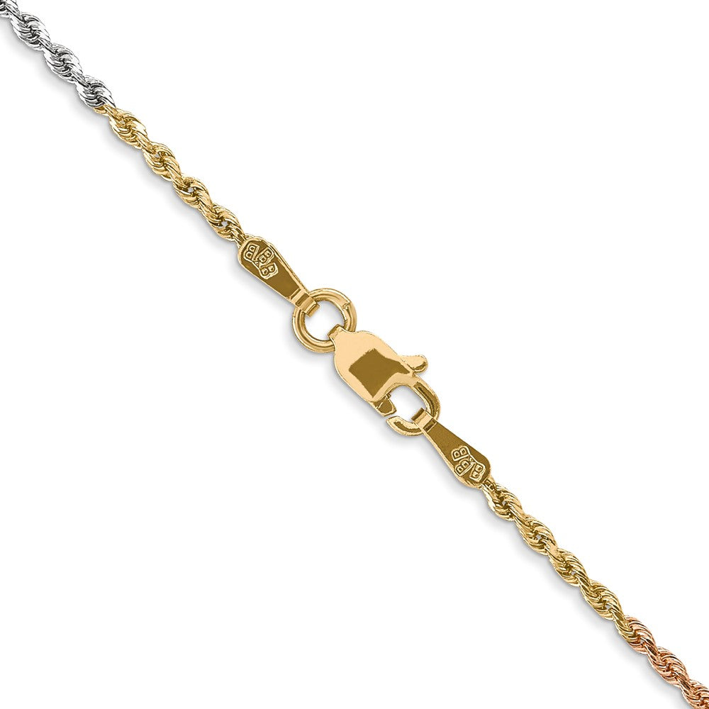 14K Tri-colored 20 inch 1.5mm Diamond-cut Rope with Lobster Clasp Chain