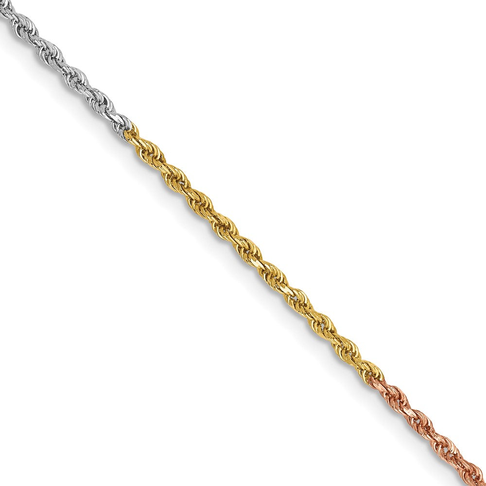 14K Tri-colored 20 inch 1.5mm Diamond-cut Rope with Lobster Clasp Chain