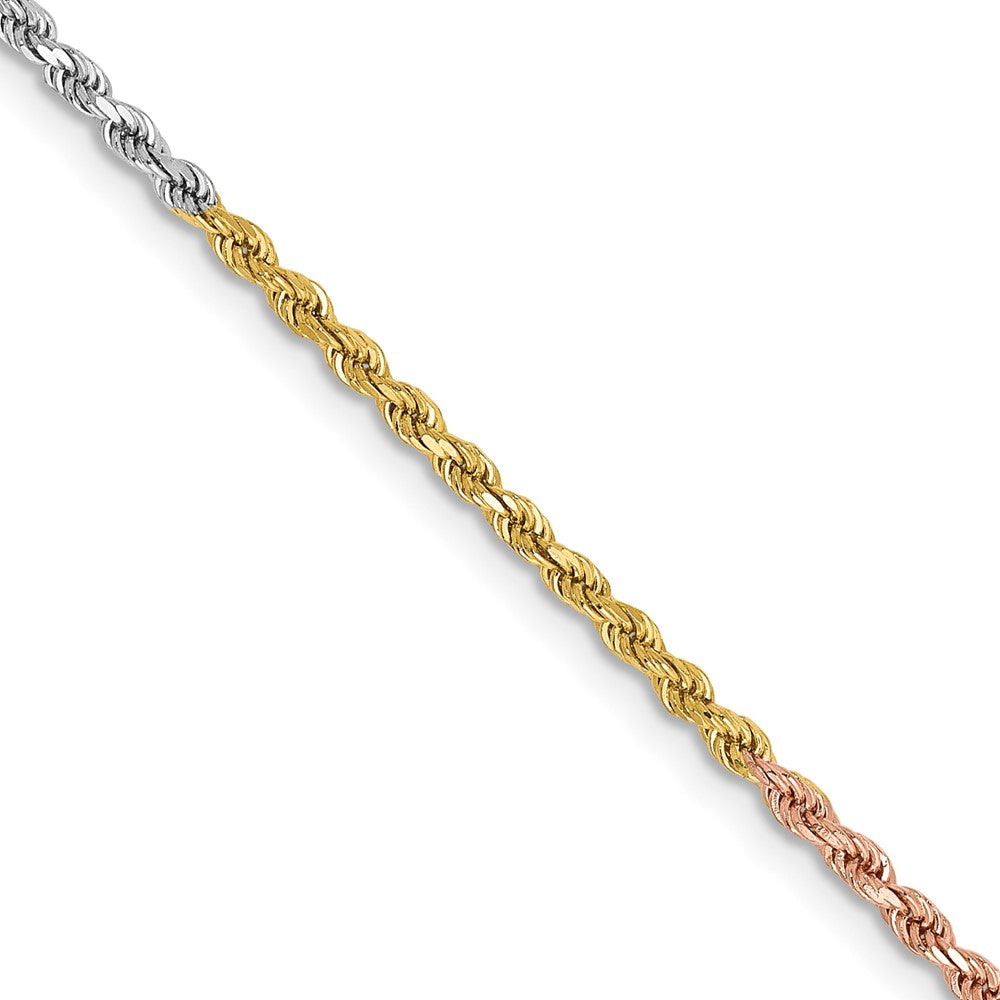 14K Tri-colored 24 inch 1.75mm Diamond-cut Rope with Lobster Clasp Chain