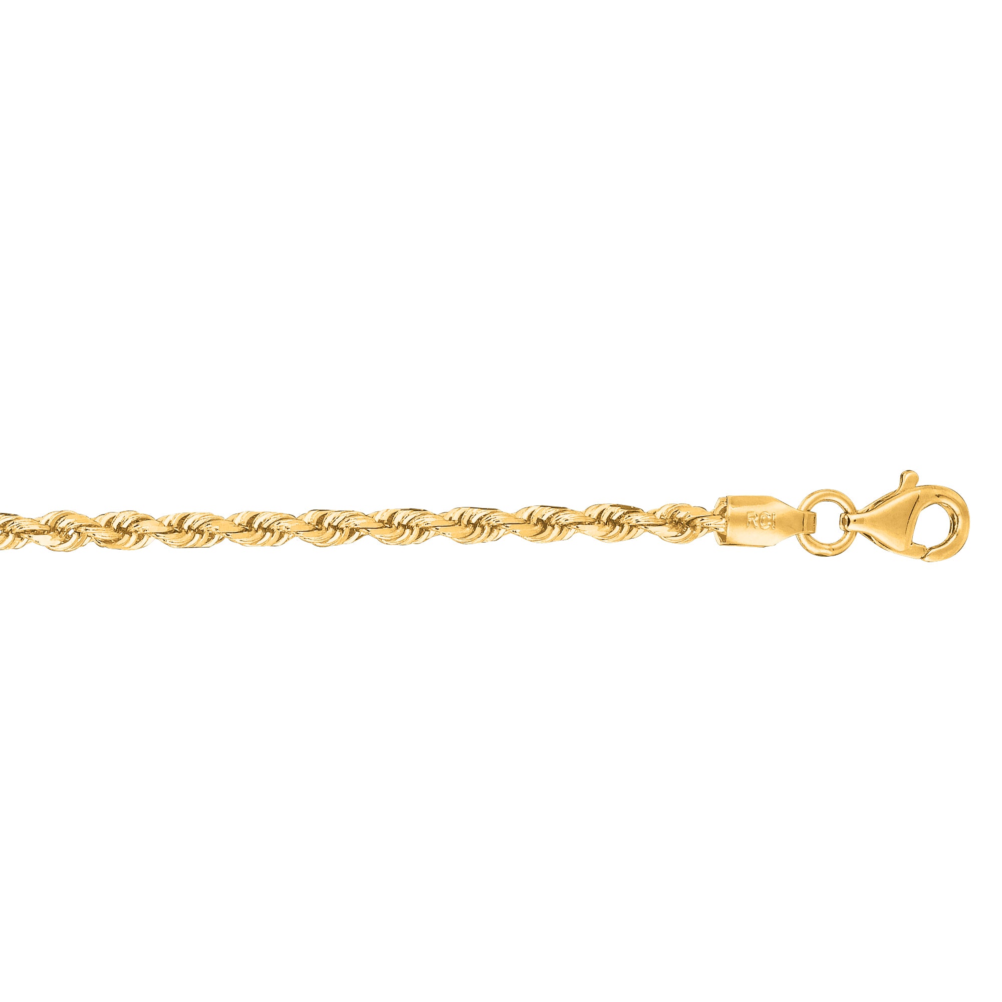 10K Yellow Gold 2.5mm Solid Diamond Cut Royal Rope 30" Chain with Lobster Lock