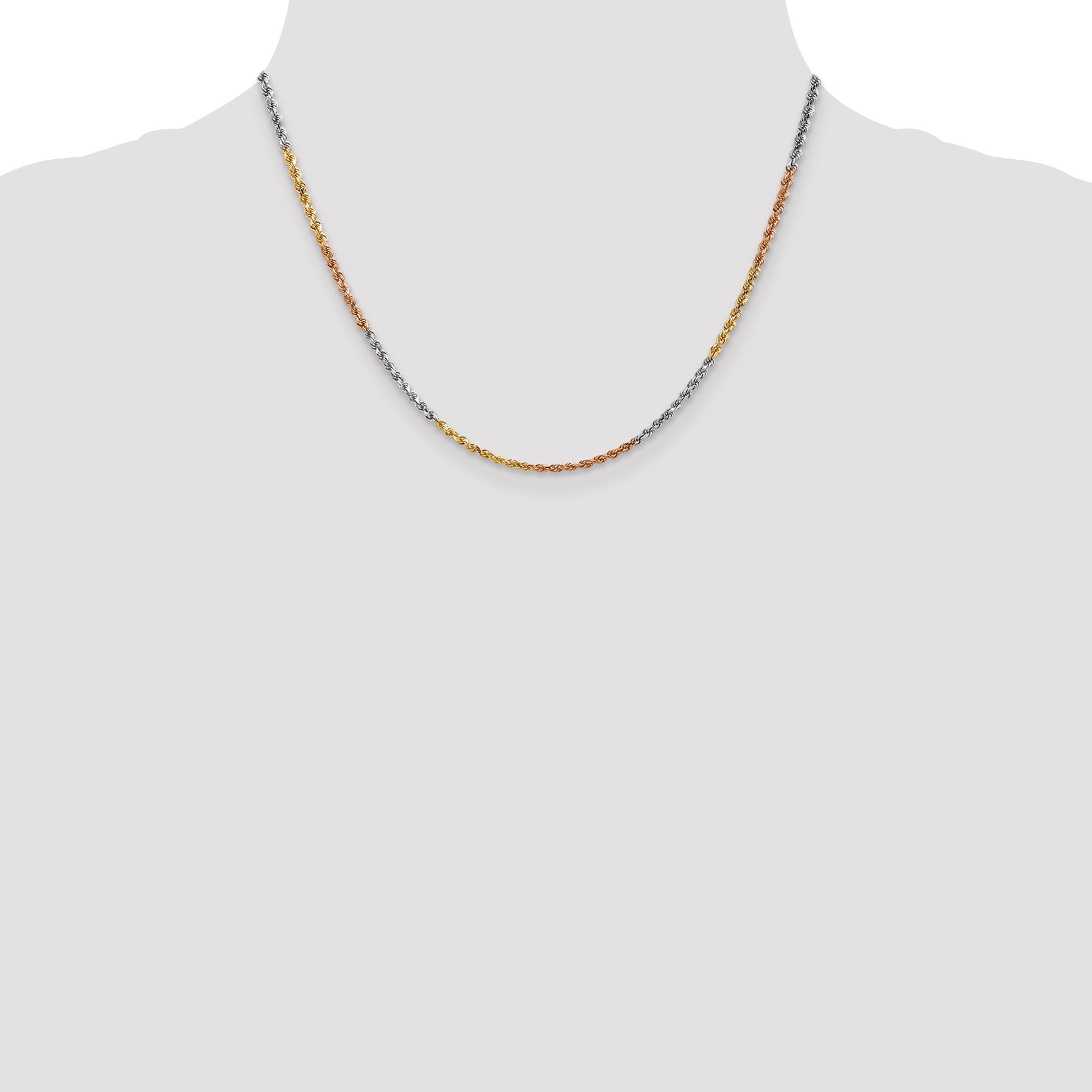 14k Tri-Color 2.5mm D/C Rope Chain