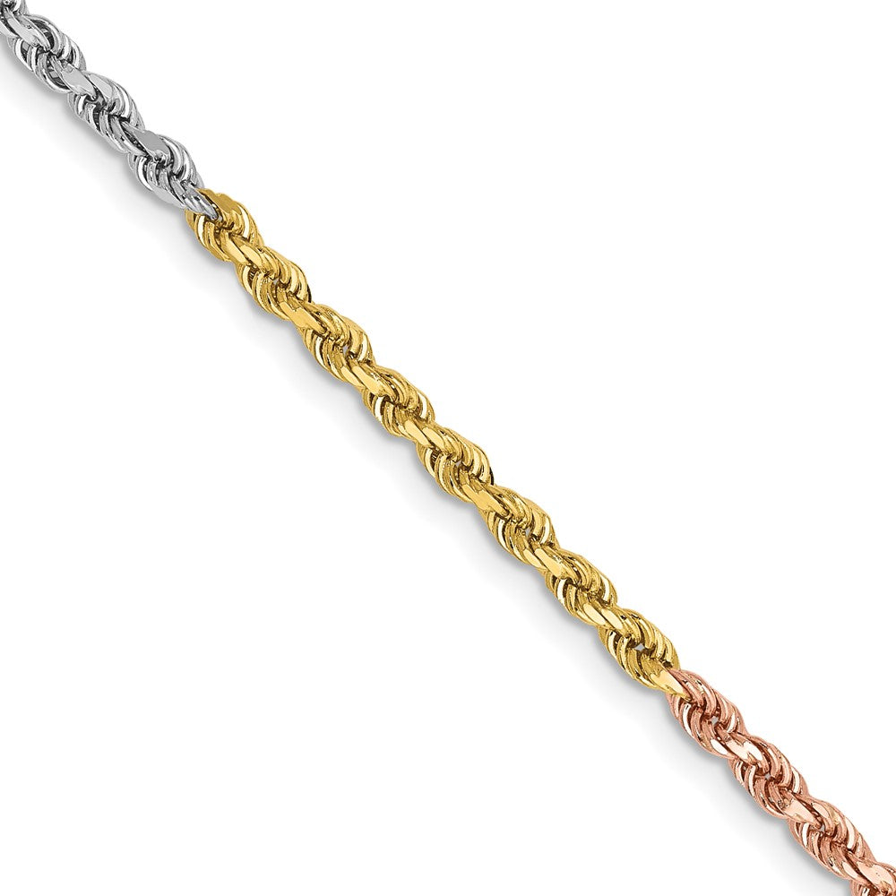 14K Tri-colored 16 inch 2.5mm Diamond-cut Rope with Lobster Clasp Chain