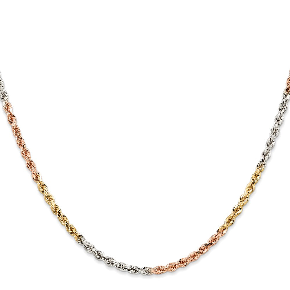 14K Tri-colored 16 inch 2.9mm Diamond-cut Rope with Lobster Clasp Chain