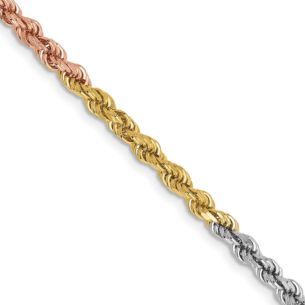 14K Tri-colored 20 inch 2.9mm Diamond-cut Rope with Lobster Clasp Chain