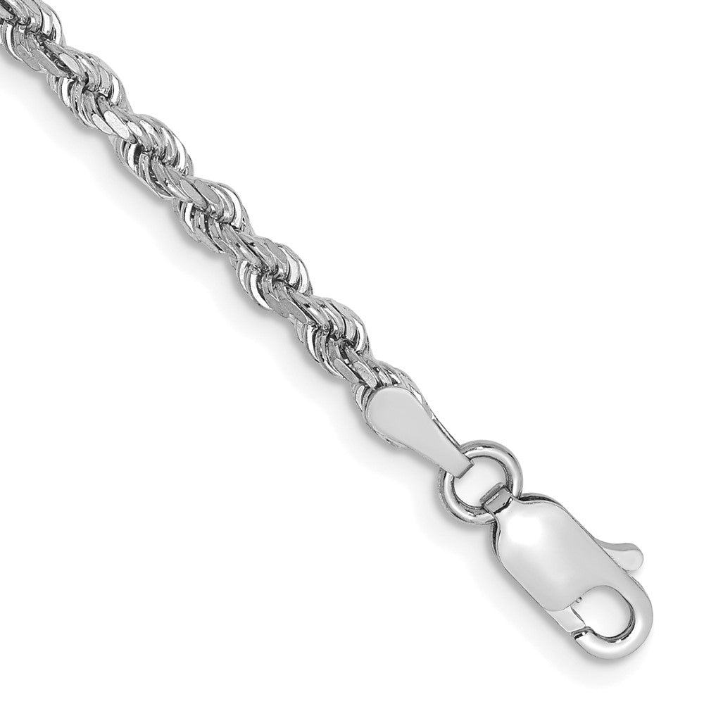 14K White Gold 9 inch 2.75mm Diamond-cut Rope with Lobster Clasp Chain