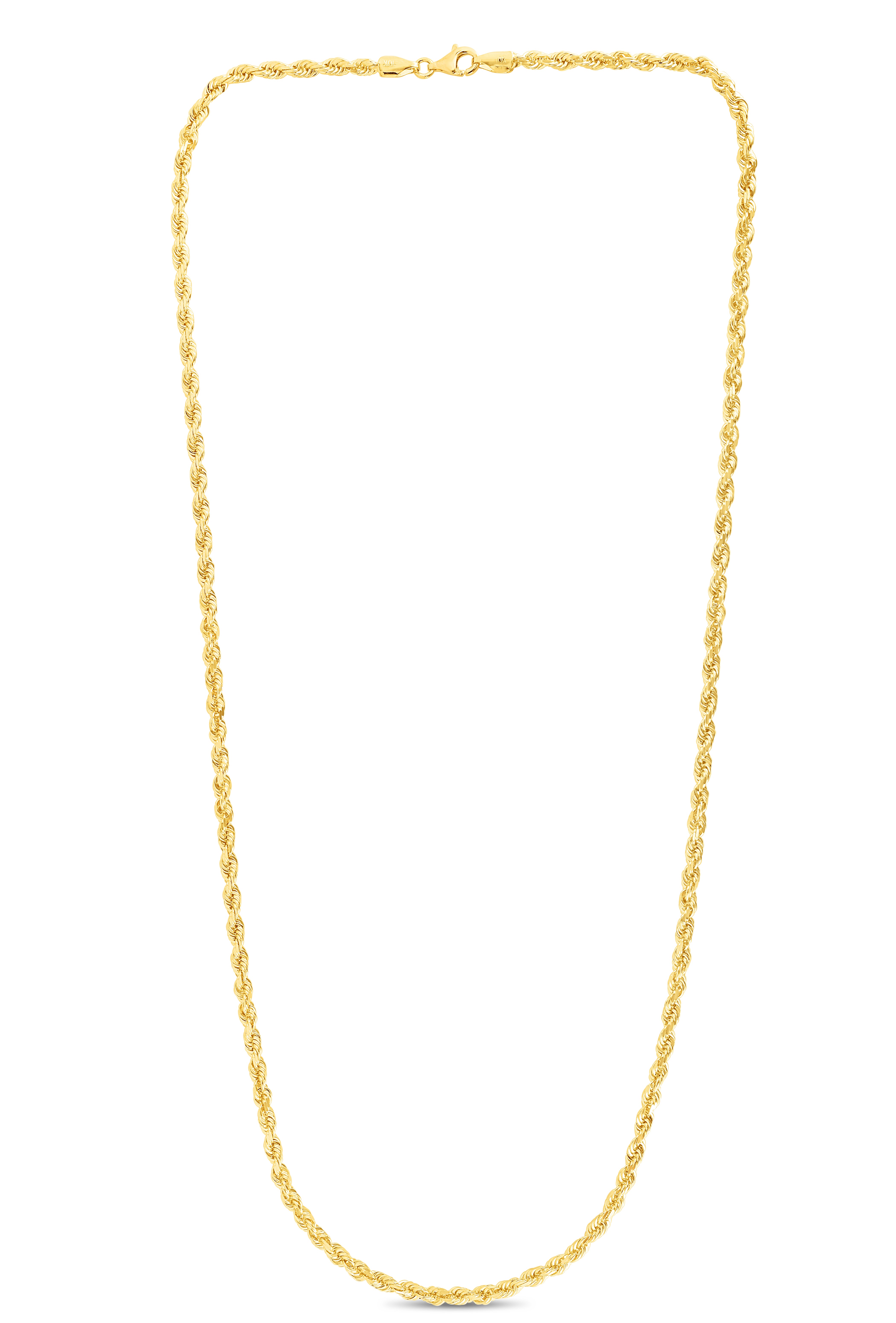 10K Yellow Gold 3.5mm Solid Diamond Cut Royal Rope 24" Chain with Lobster Lock