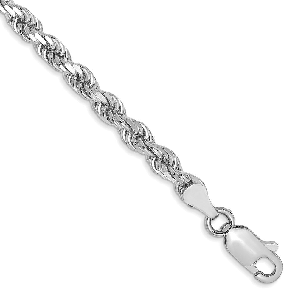 14K White Gold 9 inch 3.5mm Diamond-cut Rope with Lobster Clasp Chain