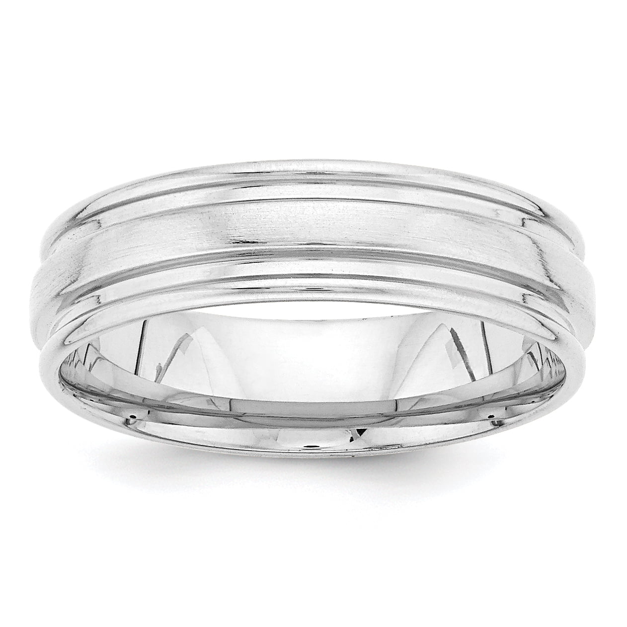 14k White Gold 6mm Standard Weight Comfort Fit Brushed Satin Fancy Wedding Band Size 13.5