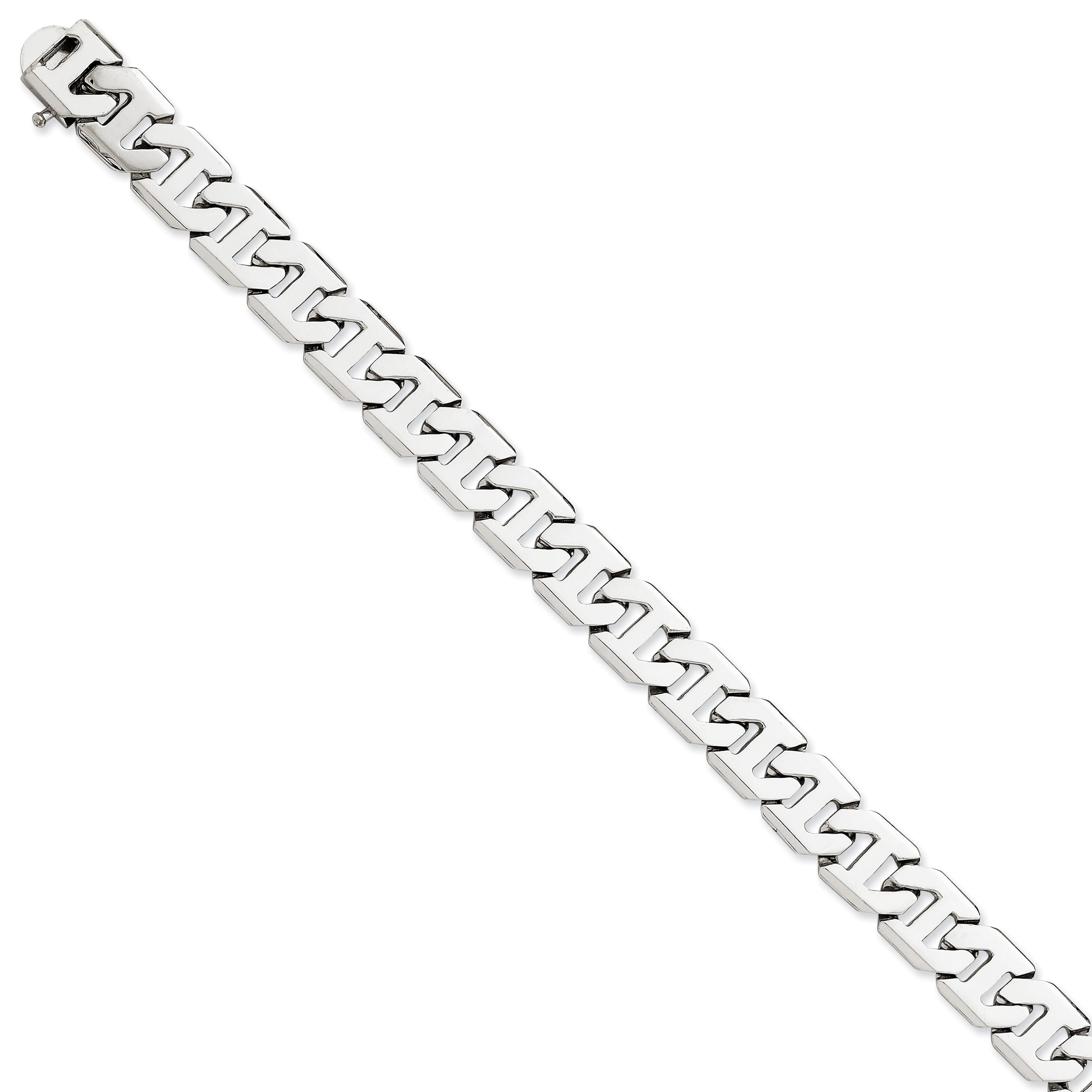 14K White Gold 9 inch 8.5mm Hand Polished Fancy Link with Box Catch Clasp Bracelet