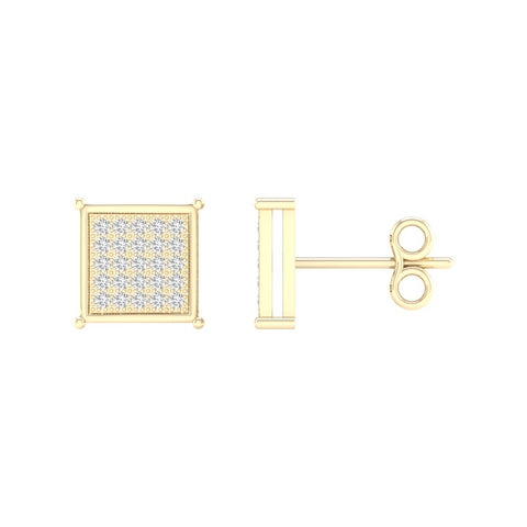 10K Yellow 0.15Ct D- Micropave Earrings Square