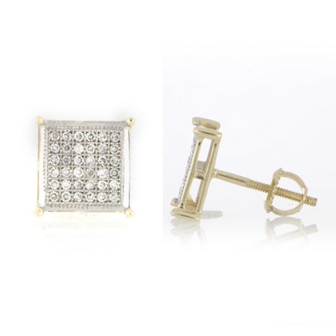 10K Yellow 0.25Ct D-Micropave Earrings Square