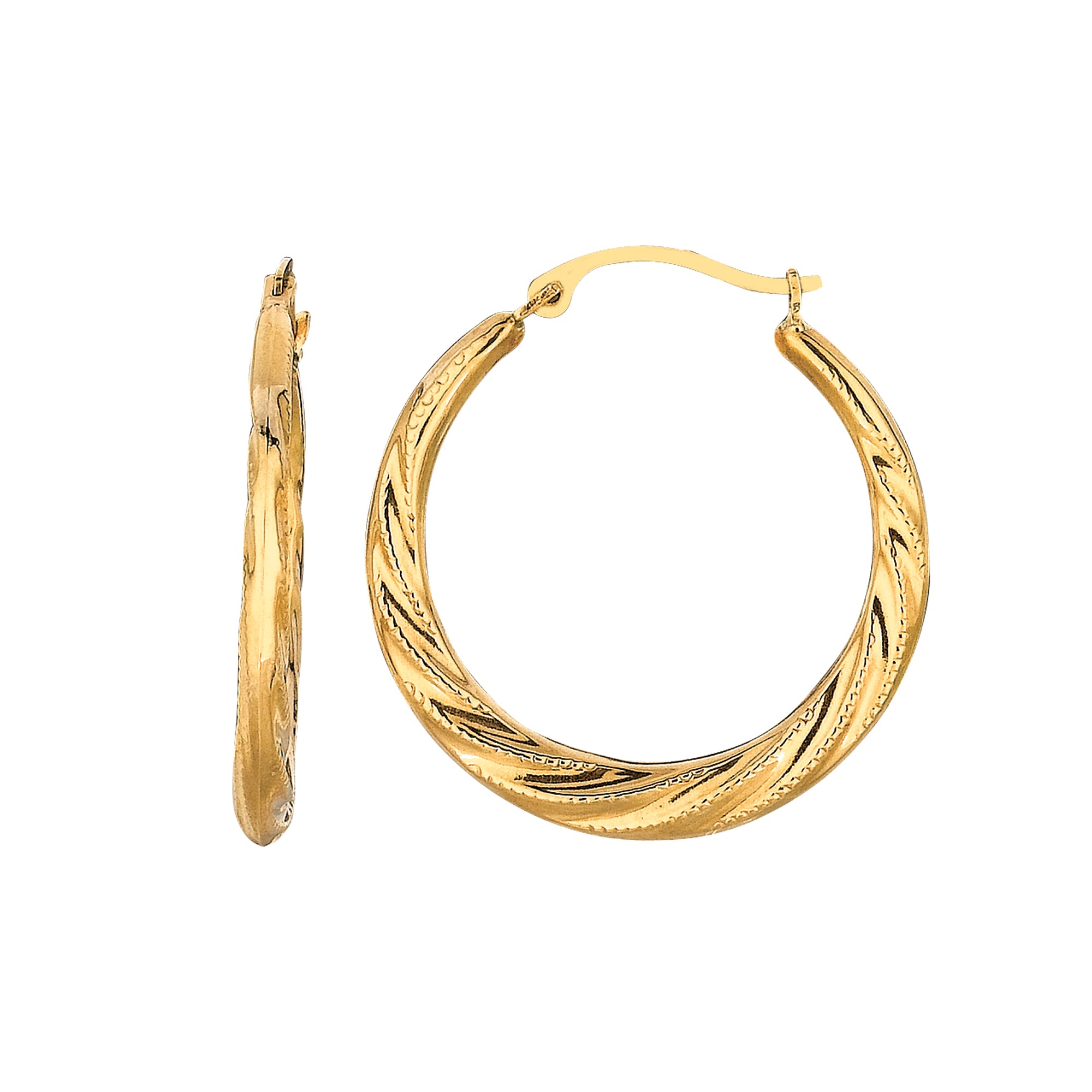 10K Yellow Gold Medium Round Graduated Twist Hoop Earring