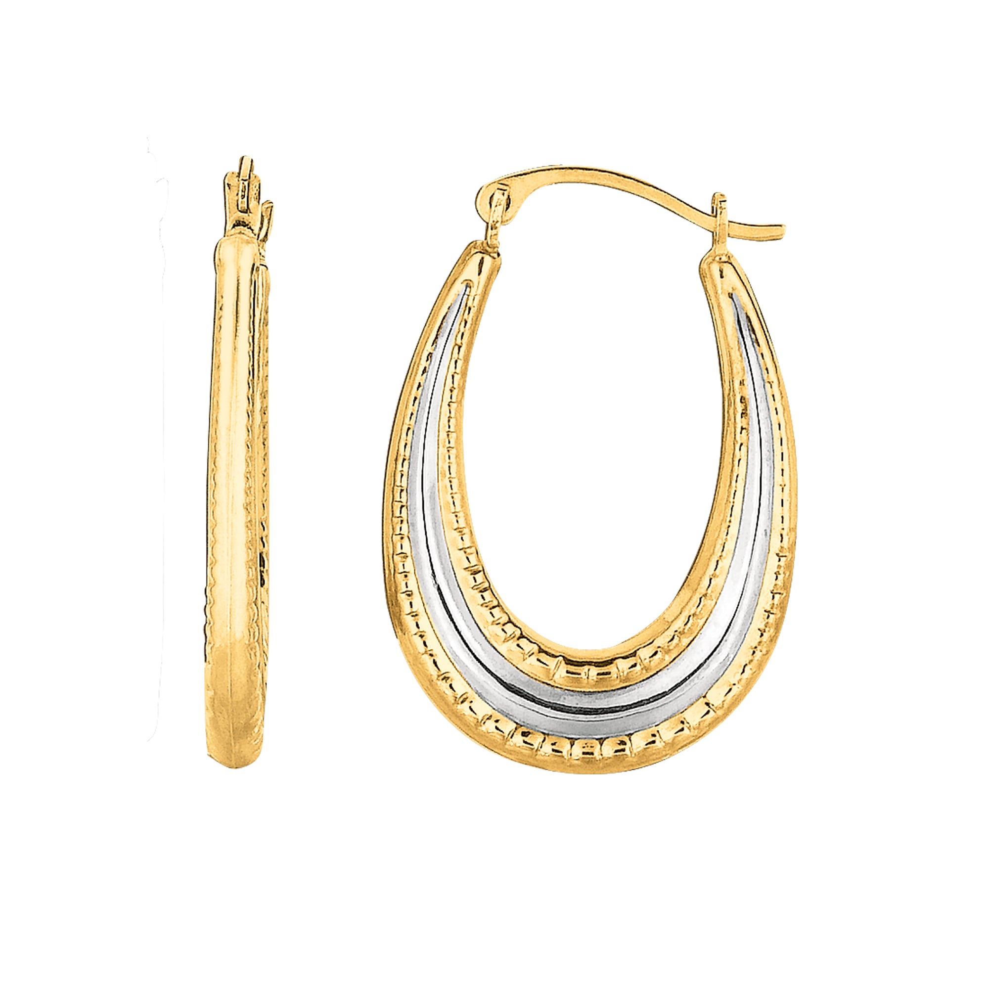 10K Two-tone Gold Medium Oval Hoop Earring