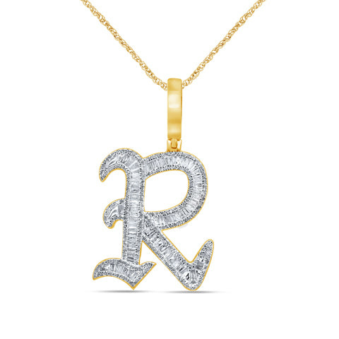 10K Yellow 0.87-0.89Ct D-Tattoo Initial R Baguettes