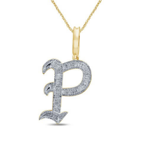 10K Yellow 0.72-0.79 Ct D-Tattoo Initial P Baguettes