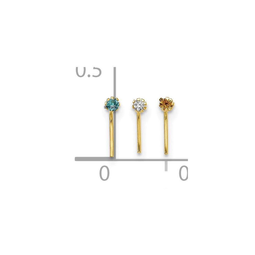 10k 1.5mm Set Of 3 CZ Nose Studs