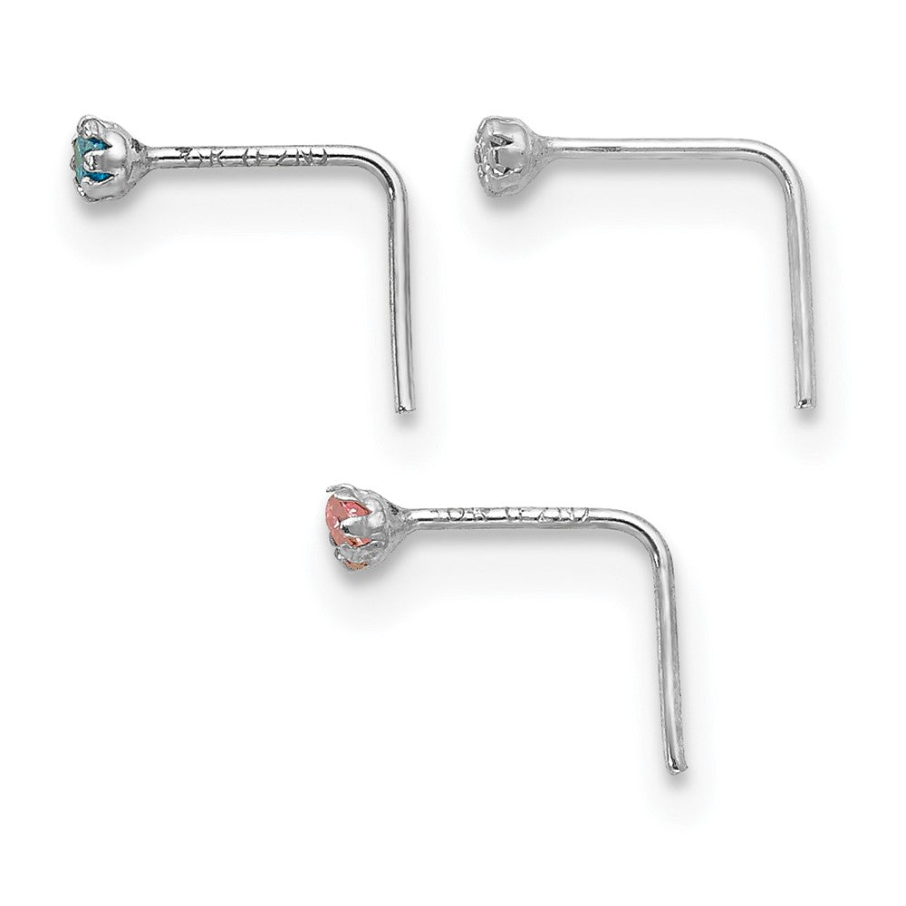 10k White Gold 1.5mm Set Of 3 CZ Nose Studs