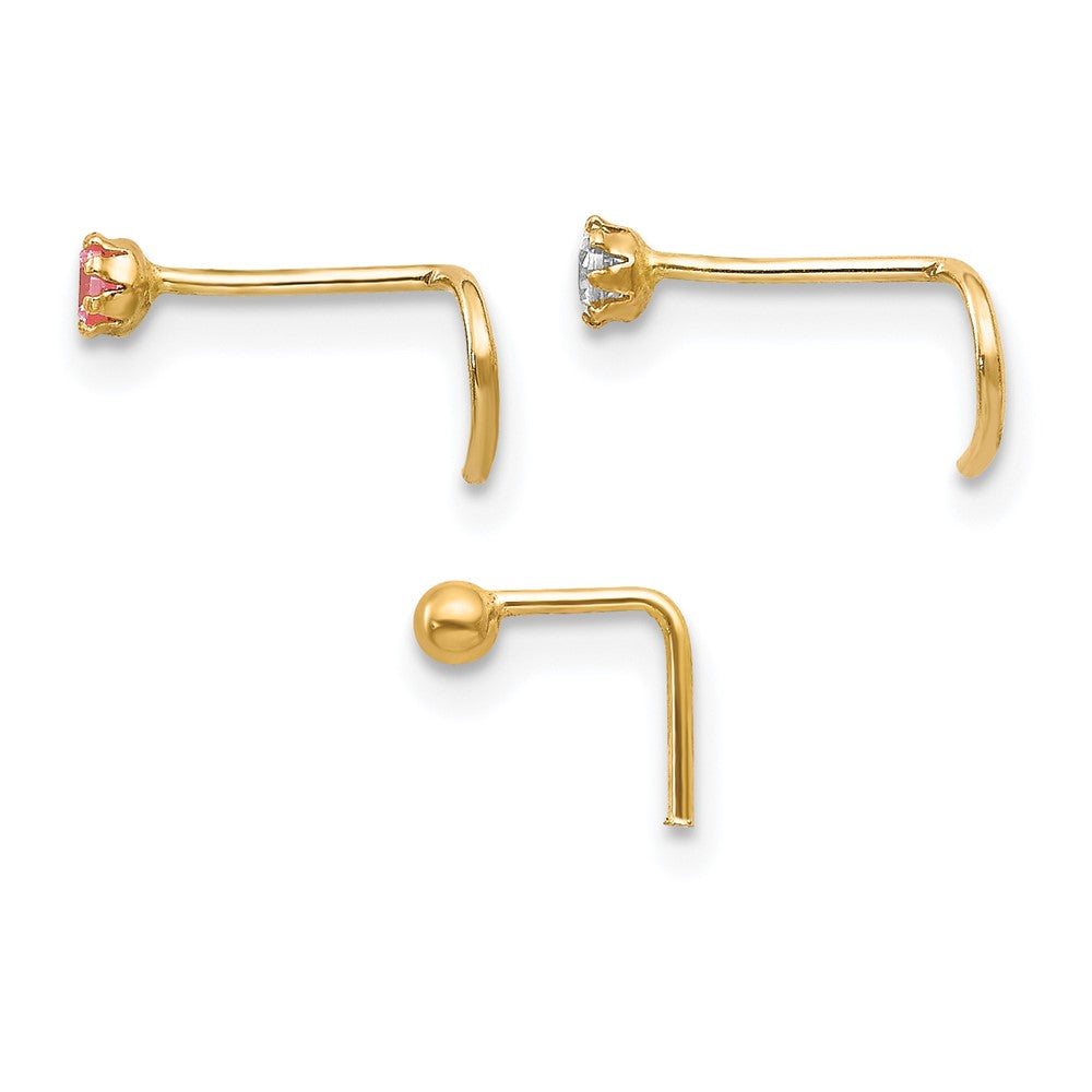 10k Set Of 3 CZ Nose Studs