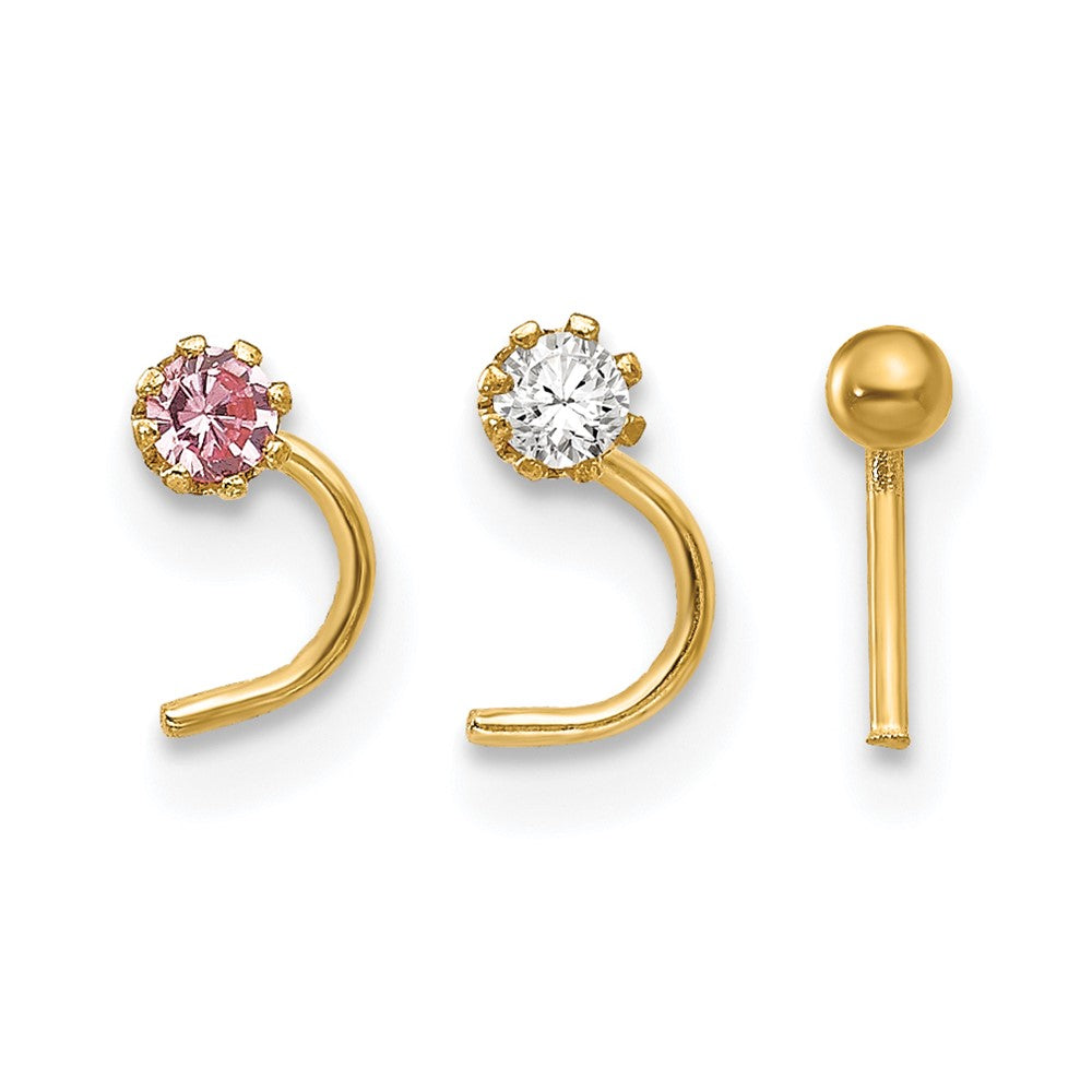 10k Set Of 3 CZ Nose Studs