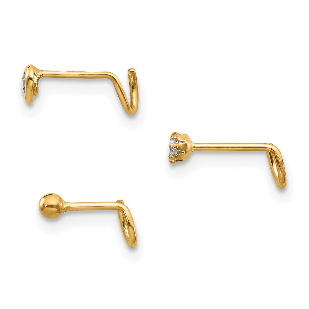 10k Set Of 3 CZ Nose Studs