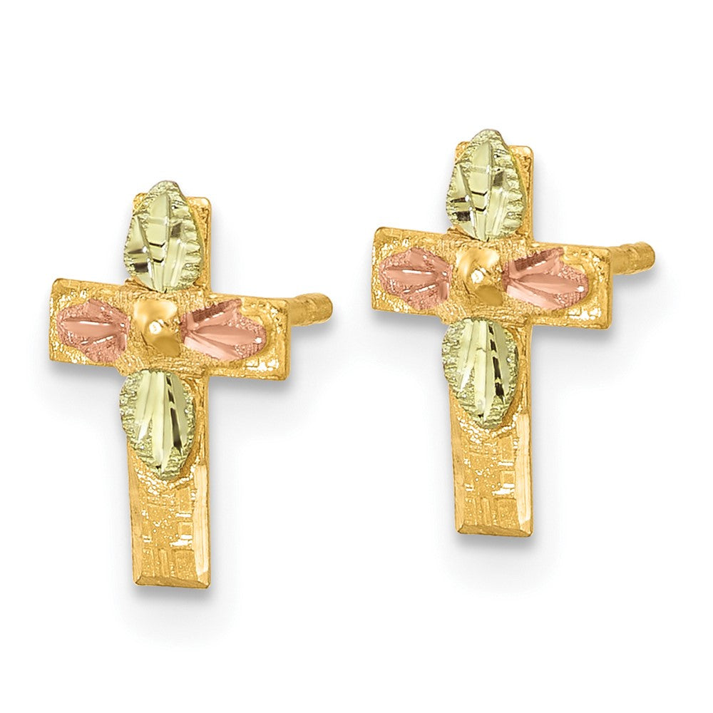 10k Tri-Color Black Hills Gold Cross Earrings