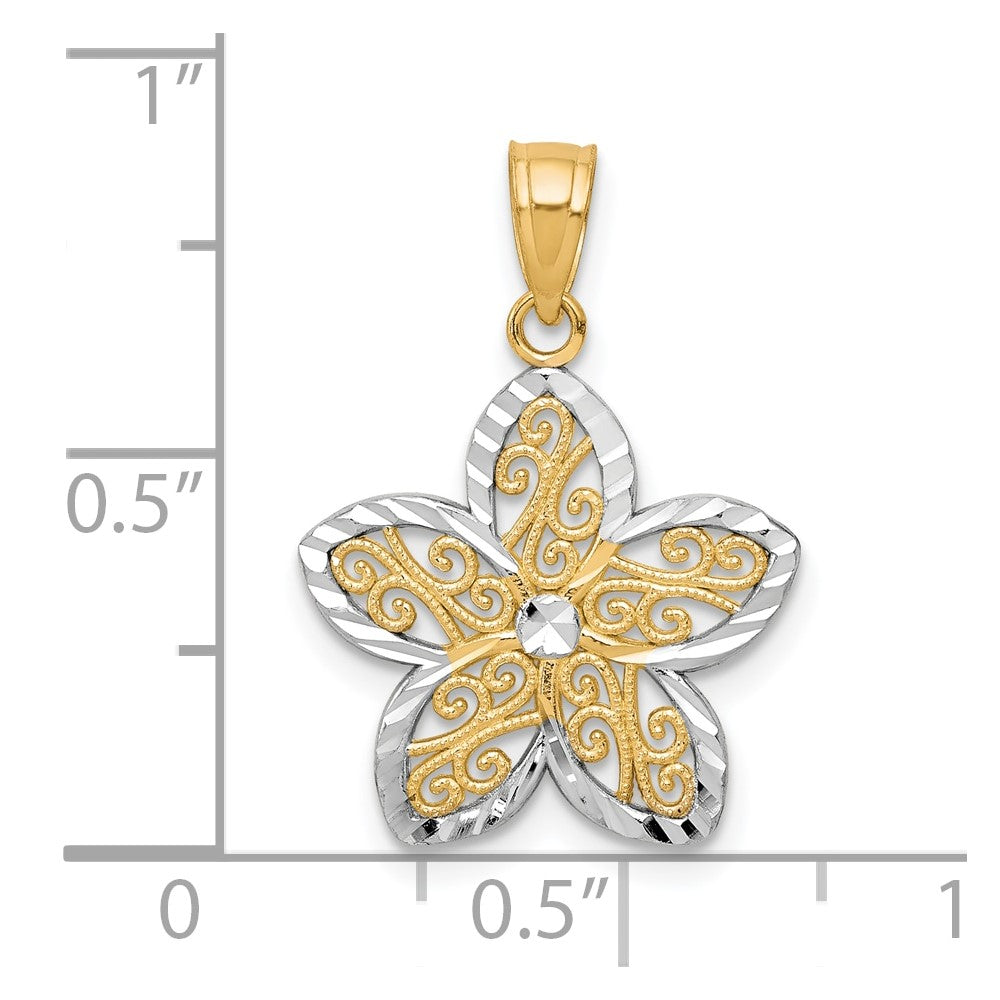 10K w/Rhodium Filigree Flower Charm