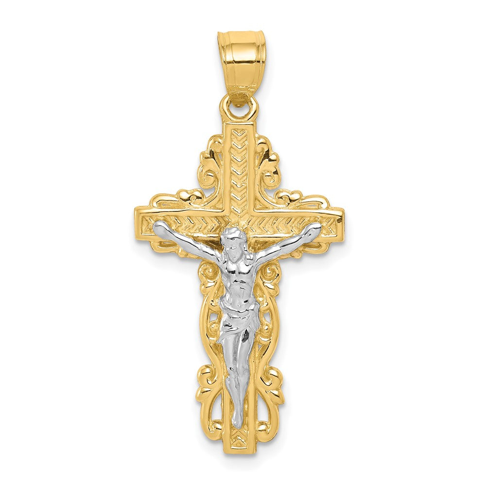 10K w/ Rhodium Crucifix Pendant