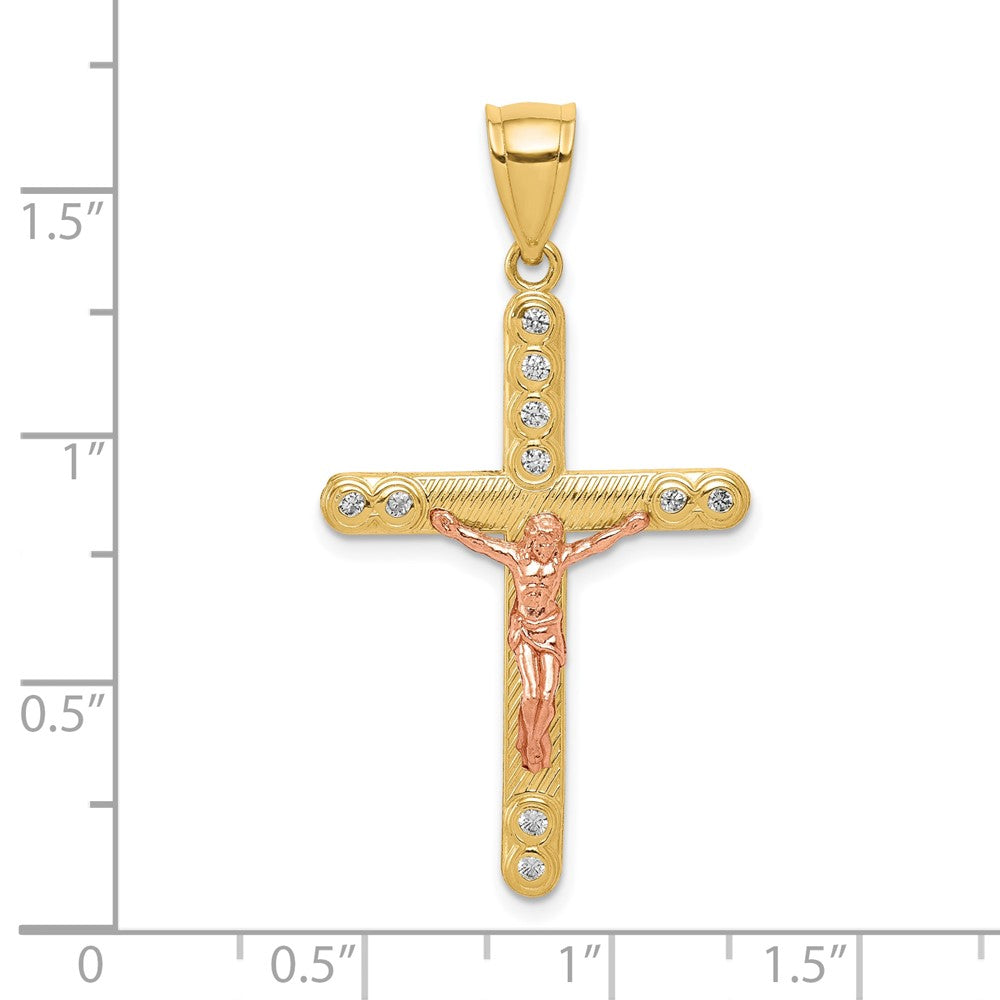 10k Two-tone CZ Crucifix Pendant