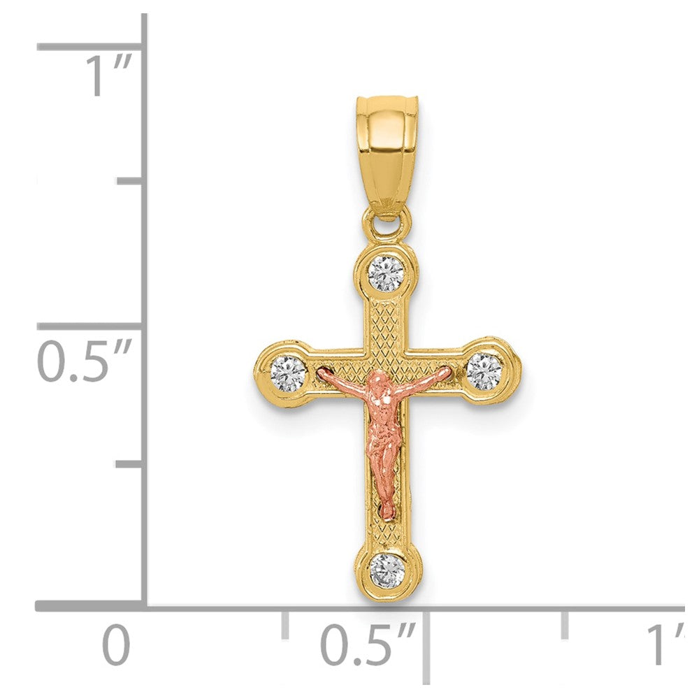 10k Two-tone Yellow and Rose Gold CZ Crucifix Pendant