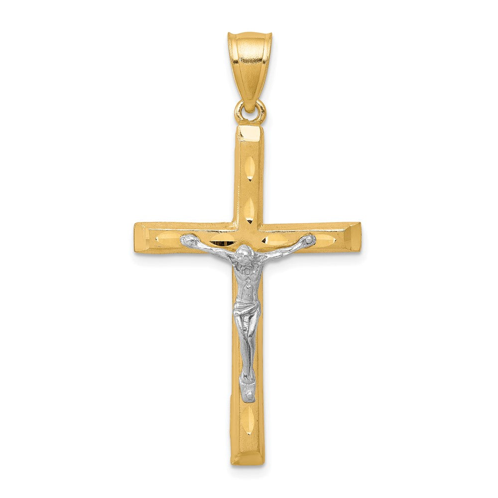 10K w/ Rhodium Diamond-Cut Crucifix Pendant