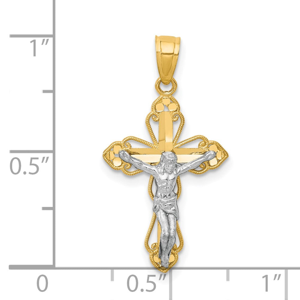 10K w/Rhodium Filigree Crucifix Pendant