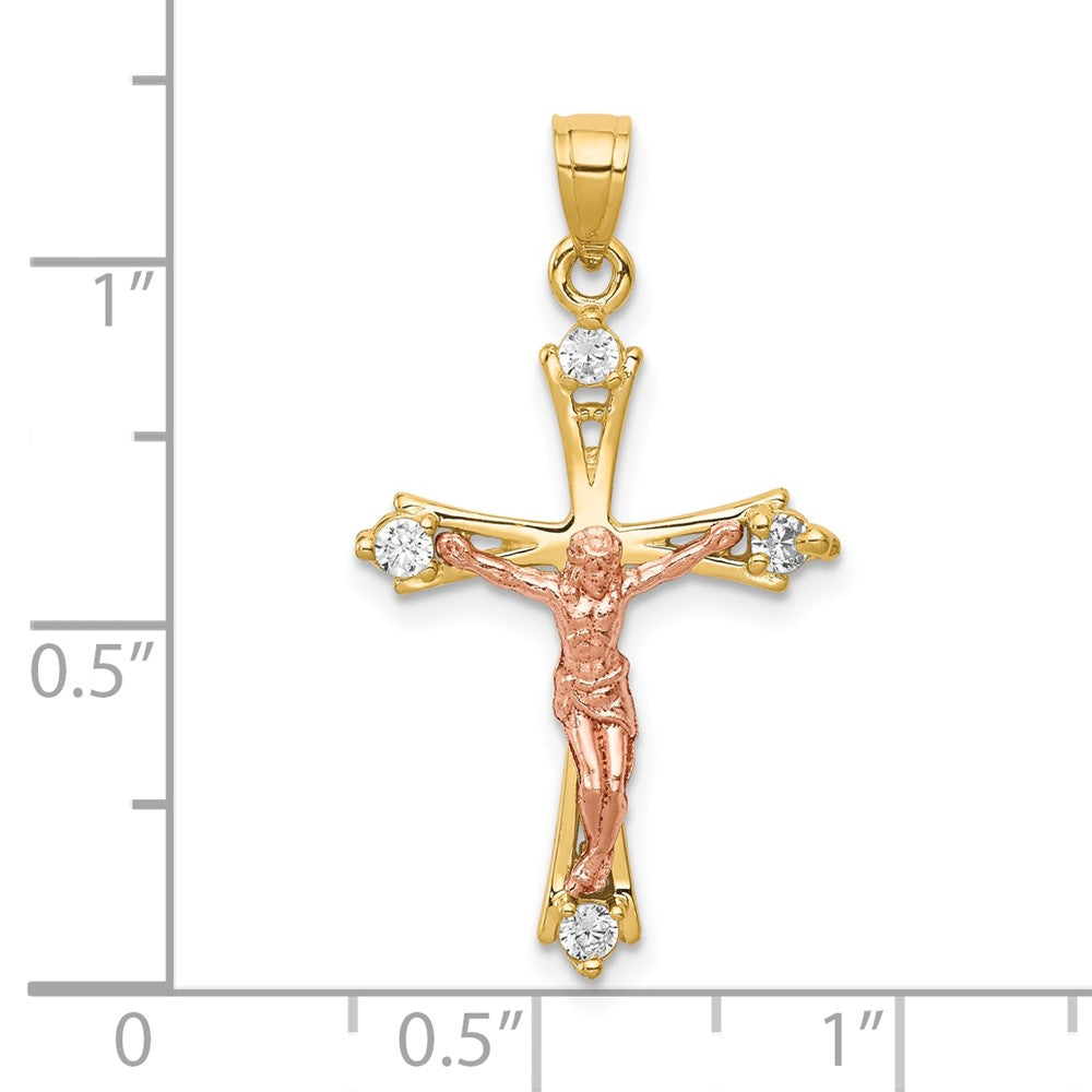 10k Two-tone CZ Crucifix Pendant