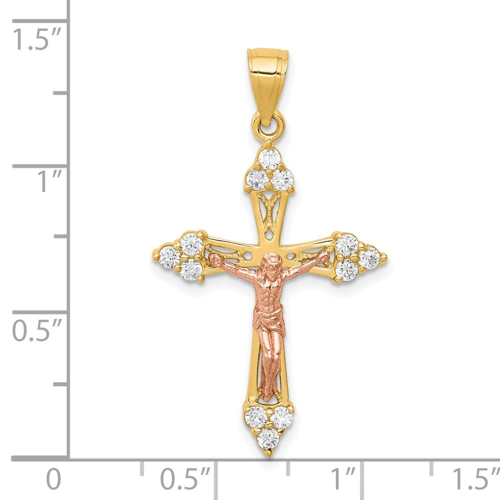 10k Two-tone CZ Crucifix Pendant