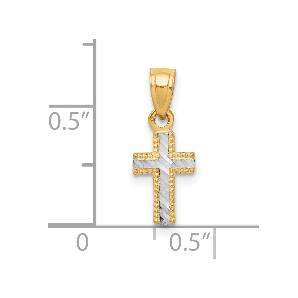 10K w/ Rhodium Tiny Diamond-Cut Cross Pendant