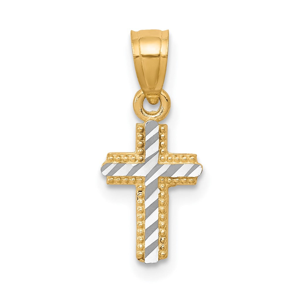 10K w/ Rhodium Tiny Diamond-Cut Cross Pendant