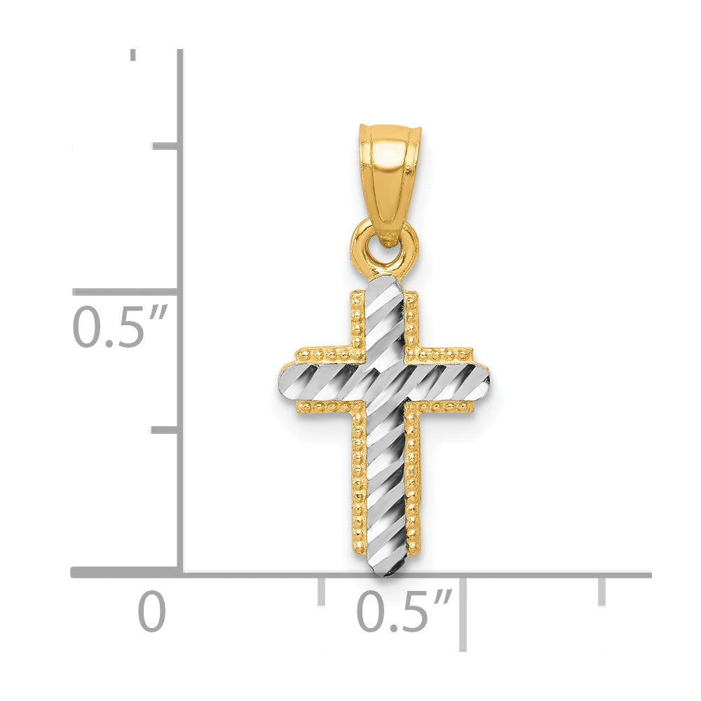 10K w/Rhodium Diamond-Cut Cross Pendant