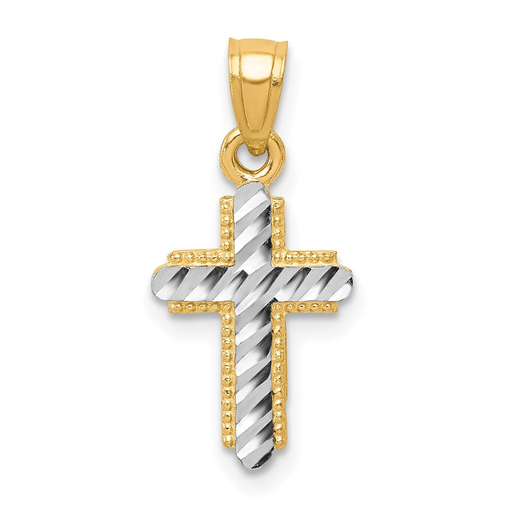 10K w/Rhodium Diamond-Cut Cross Pendant