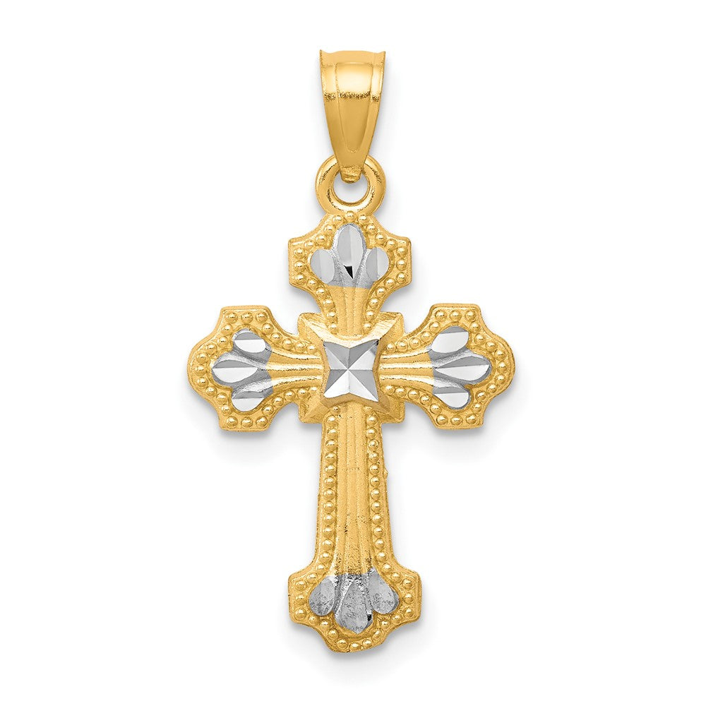 10K w/ Rhodium Diamond-Cut Cross Pendant