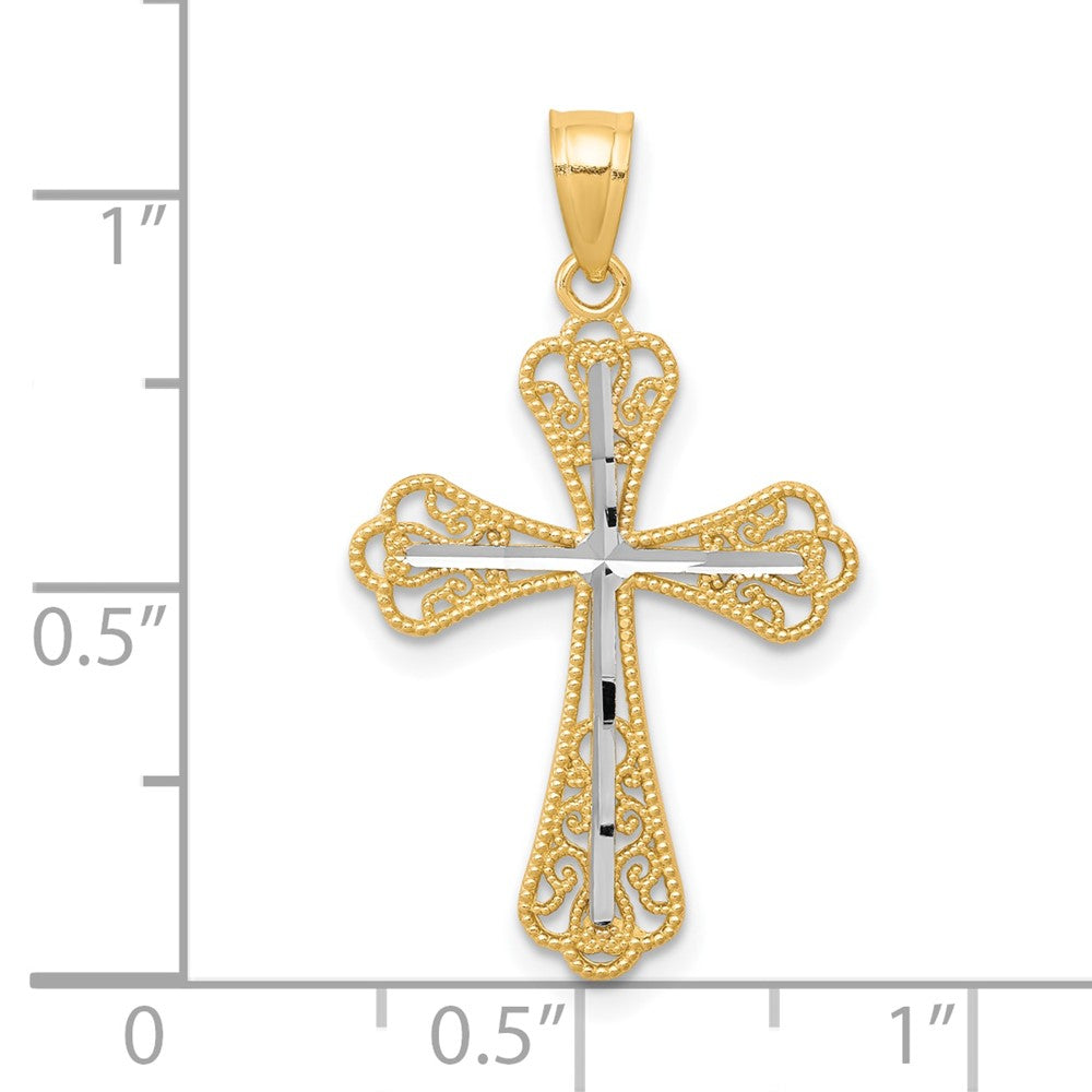 10K w/ Rhodium Diamond-Cut Cross Pendant