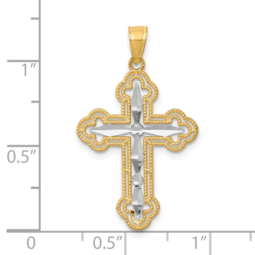 10K w/ Rhodium Diamond-Cut Cross Pendant