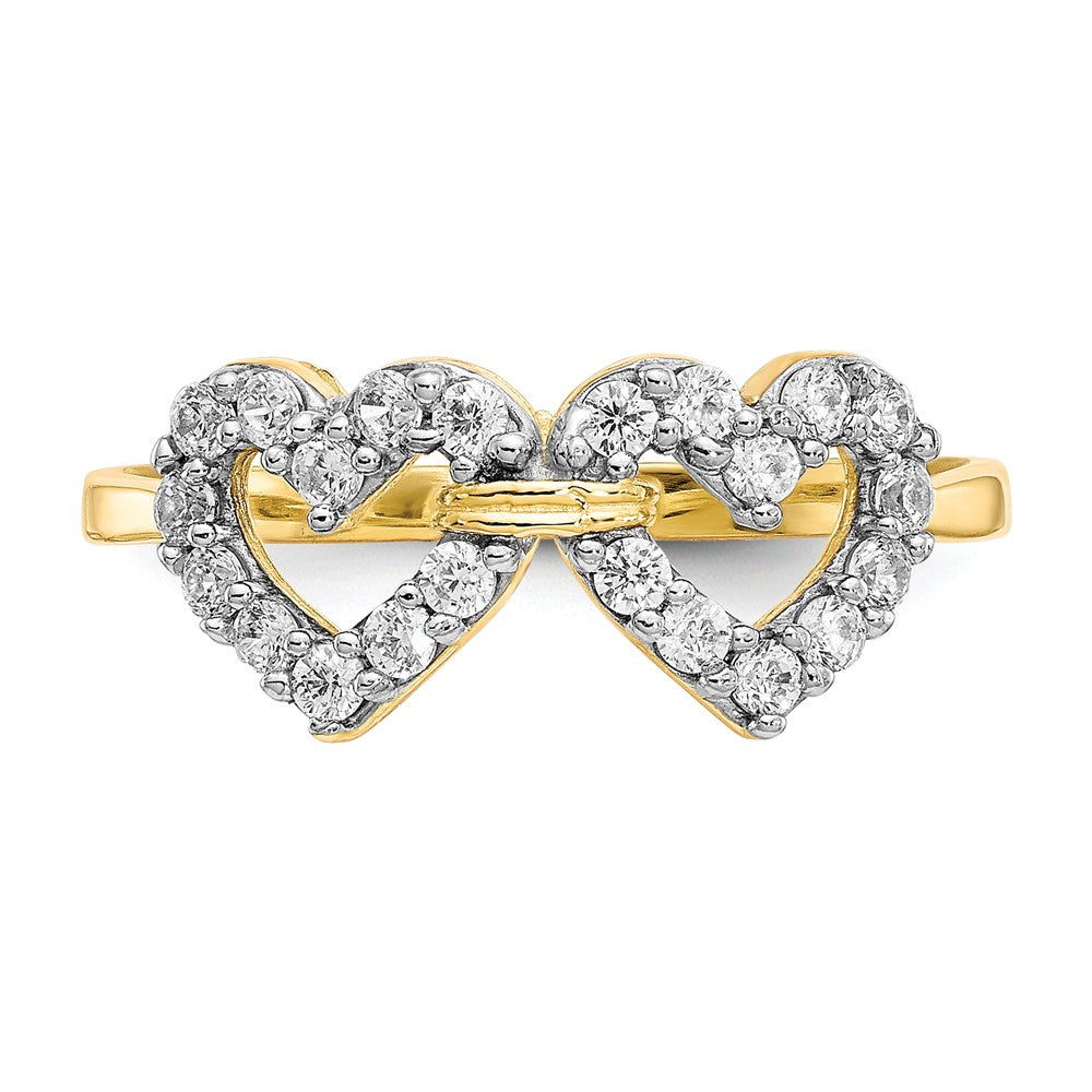 10k Double Heart CZ Ring