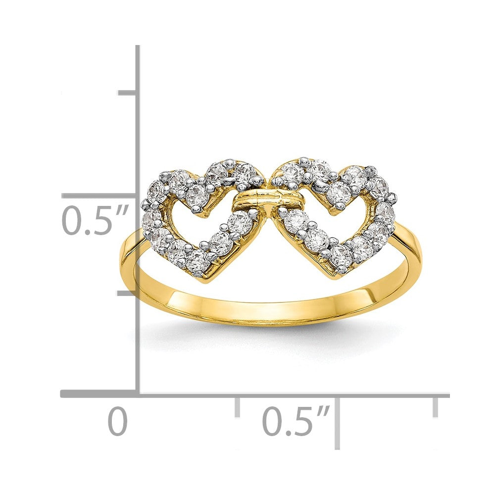 10k Double Heart CZ Ring