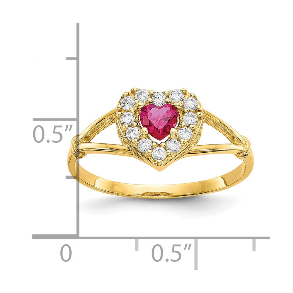 10K Red and White CZ Heart Ring