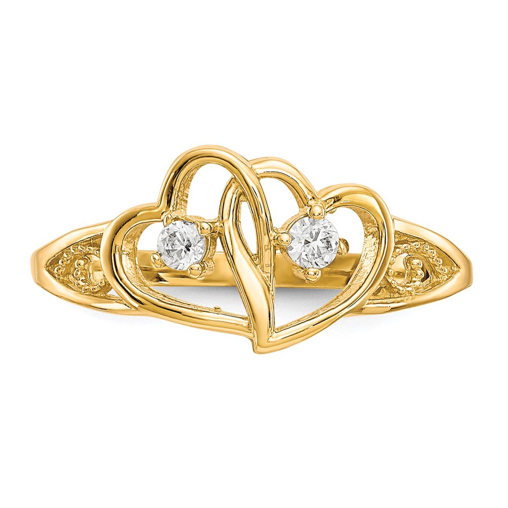 10k Double Heart CZ Ring