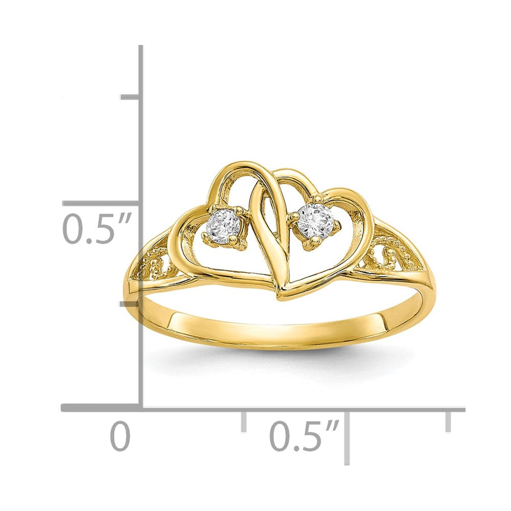 10k Double Heart CZ Ring