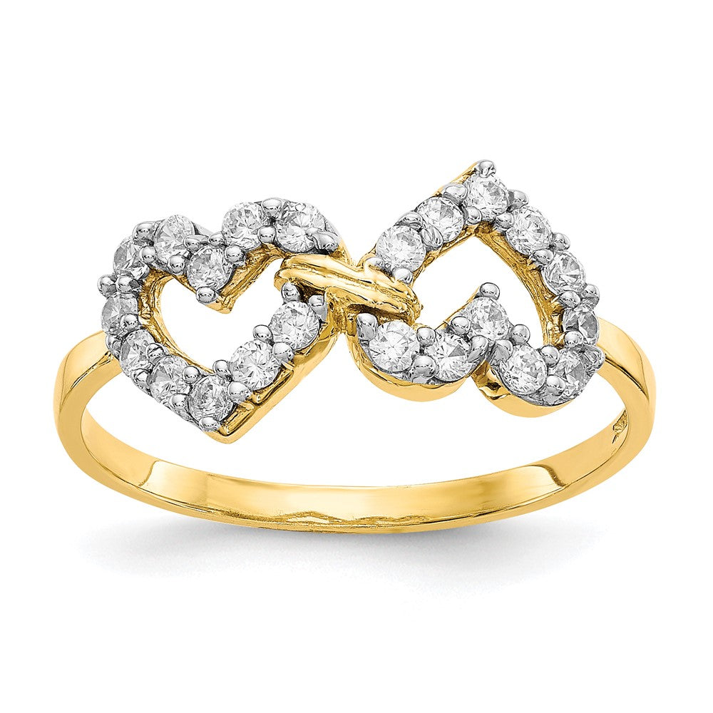 10k Double Heart CZ Ring