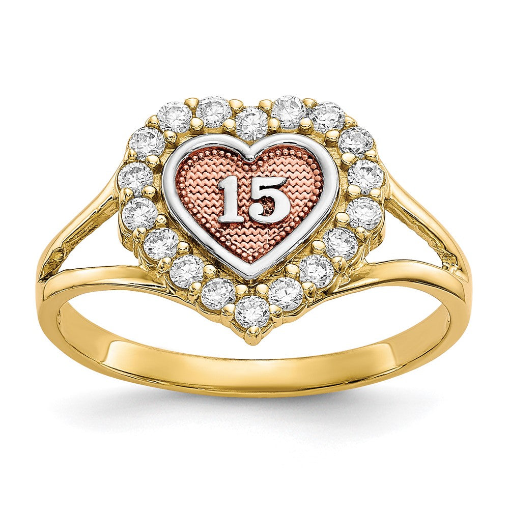 10k Two-tone with White Rhodium Sweet 15 CZ Heart Ring