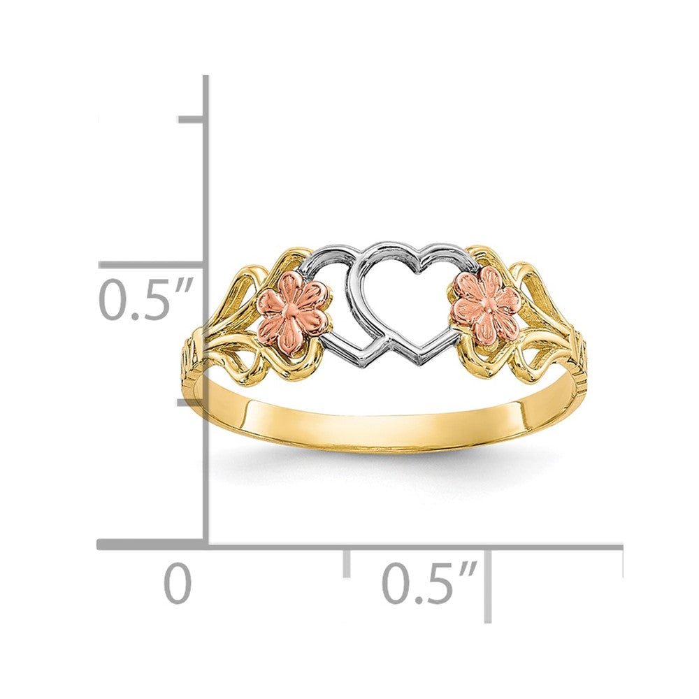 10K Two-Tone w/White Rhodium Double Heart Ring