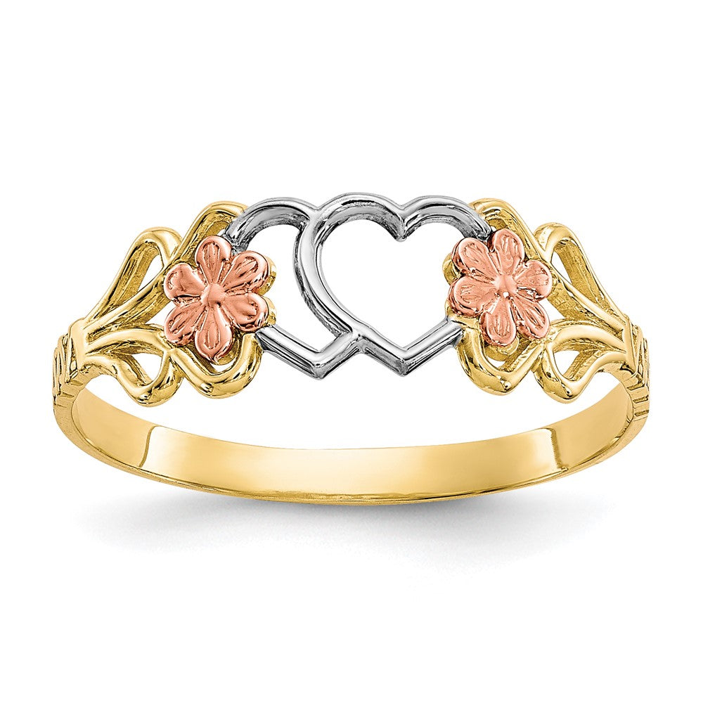 10K Two-Tone w/White Rhodium Double Heart Ring